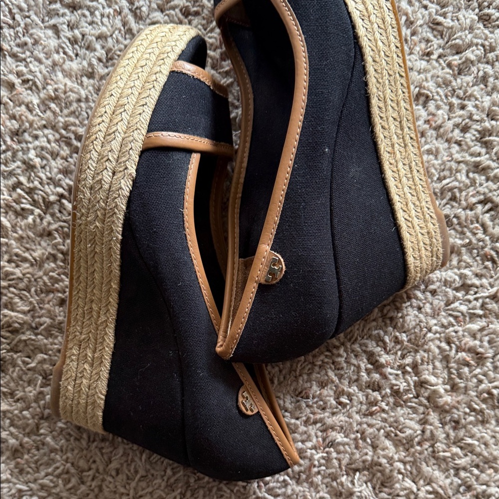 Tory Burch Black and Tan Espadrille Wedges - Picture 10 of 10